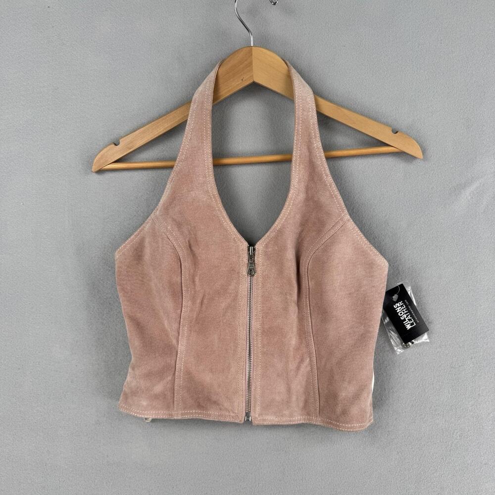 Wilsons Leather Tank Top Womens Small Pink Suede Halter Zip Cropped Lined Party